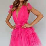 Lyra Spotted Tulle Mini Dress Hot Pink