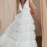 My Fair Lady Bow Shoulder Pearl Maxi Dress White