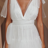 My Fair Lady Bow Shoulder Pearl Maxi Dress White