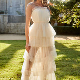 Written In The Stars Layered Tulle Maxi Dress Cream