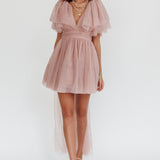 Star Power Tulle Train Mini Dress Blush