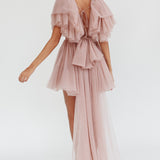 Star Power Tulle Train Mini Dress Blush