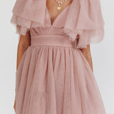 Star Power Tulle Train Mini Dress Blush
