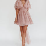 Star Power Tulle Train Mini Dress Blush