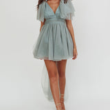 Star Power Tulle Train Mini Dress Pistachio