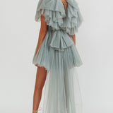 Star Power Tulle Train Mini Dress Pistachio
