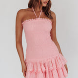 Franni Shirred Drop Waist Mini Dress Pink