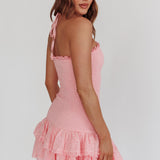 Franni Shirred Drop Waist Mini Dress Pink