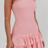 Franni Shirred Drop Waist Mini Dress Pink