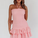 Franni Shirred Drop Waist Mini Dress Pink