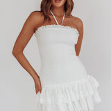 Franni Shirred Drop Waist Mini Dress White