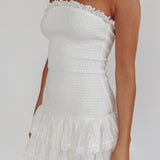 Franni Shirred Drop Waist Mini Dress White