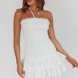 Franni Shirred Drop Waist Mini Dress White