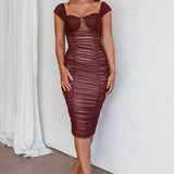 Casa Vida Ruched Midi Dress Wine