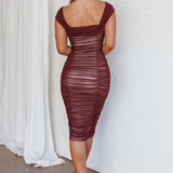 Casa Vida Ruched Midi Dress Wine