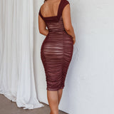 Casa Vida Ruched Midi Dress Wine