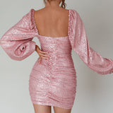 Jayde Balloon Sleeve Sequin Mini Dress Mauve