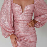 Jayde Balloon Sleeve Sequin Mini Dress Mauve