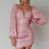 Jayde Balloon Sleeve Sequin Mini Dress Mauve