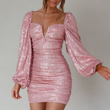 Jayde Balloon Sleeve Sequin Mini Dress Mauve