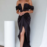 Mariesa Plunging Neckline Dress Black