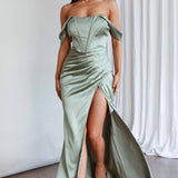 Novara Corset Bust Satin Dress Olive