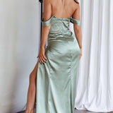 Novara Corset Bust Satin Dress Olive