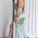 Novara Corset Bust Satin Dress Olive