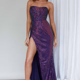 It's Fate Thigh Split Sequin Dress Navy Multi