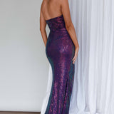 It's Fate Thigh Split Sequin Dress Navy Multi