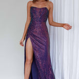 It's Fate Thigh Split Sequin Dress Navy Multi