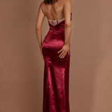 Kalisa Strapless Thigh Split Maxi Dress Burgundy