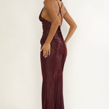Oralia Criss-Cross Back Maxi Dress Burgundy