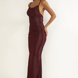 Oralia Criss-Cross Back Maxi Dress Burgundy