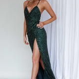 Luminosa Strappy Back Sequin Dress Emerald