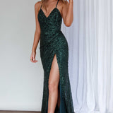 Luminosa Strappy Back Sequin Dress Emerald