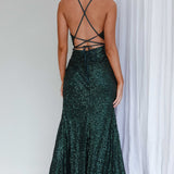 Luminosa Strappy Back Sequin Dress Emerald
