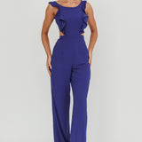Kiss Me Sleeveless Ruffle Jumpsuit Blue