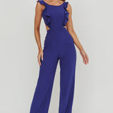Kiss Me Sleeveless Ruffle Jumpsuit Blue