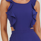 Kiss Me Sleeveless Ruffle Jumpsuit Blue