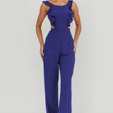 Kiss Me Sleeveless Ruffle Jumpsuit Blue