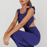 Kiss Me Sleeveless Ruffle Jumpsuit Blue
