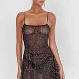 Moon Walker Sheer Rhinestone Mini Dress Black