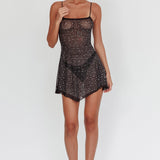 Moon Walker Sheer Rhinestone Mini Dress Black