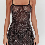 Moon Walker Sheer Rhinestone Mini Dress Black
