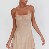 Moon Walker Sheer Rhinestone Mini Dress Nude