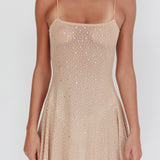 Moon Walker Sheer Rhinestone Mini Dress Nude