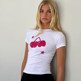 Cherry Crew Neck Baby Tee White