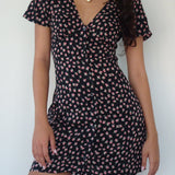 Field Trip Button Front Mini Dress Black Floral