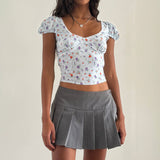 Adrian Puff Cap Sleeve Top Blue Floral